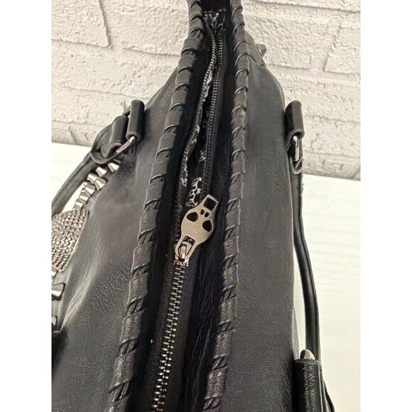 UTO Women's Black Faux Leather Skull Rivet Studded Large Tote Purse Handbag - Picture 15 of 16